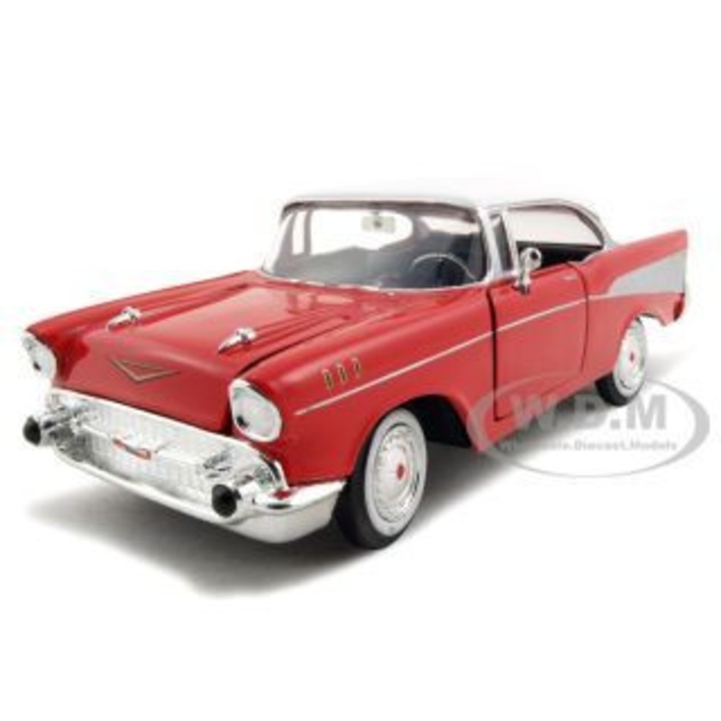 1957 Chevrolet Bel Air Red with White Top 1/24 Diecast Model Car by Motormax