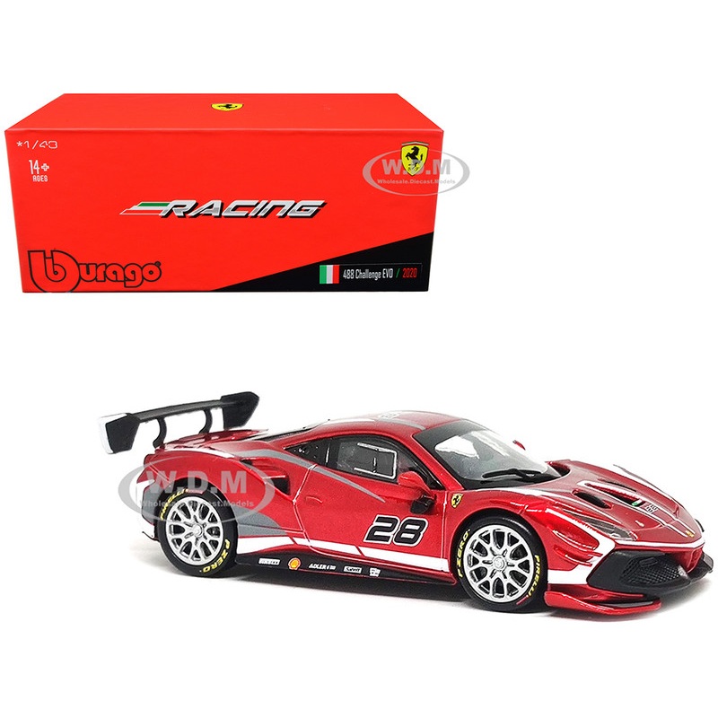 2020 Ferrari 488 Challenge EVO #28 Red with Graphics Racing Series 1/43 Diecast Model Car by Bburago