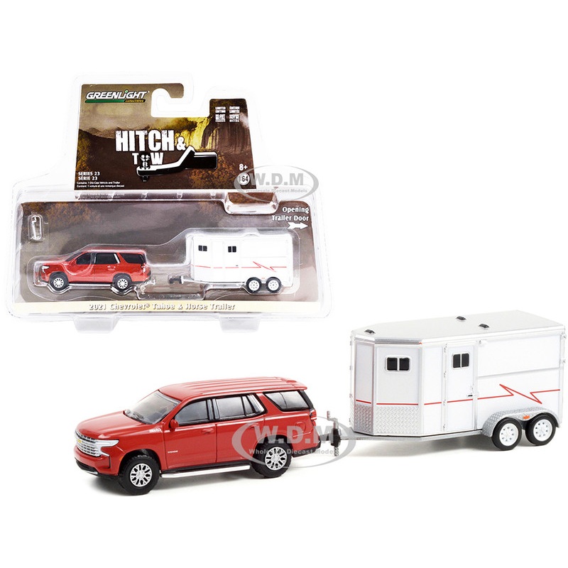 2021 Chevrolet Tahoe Cherry Red Pearl with White Horse Trailer Hitch & Tow Series 23 1/64 Diecast Model Car by Greenlight