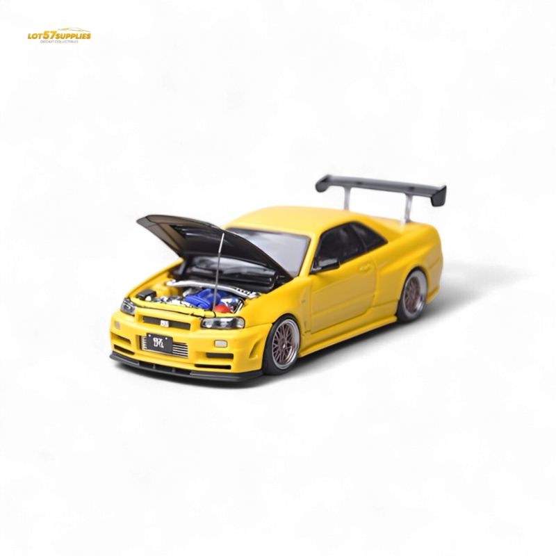 (Pre-Order) focal horizon Skyline GT-R R34 Z-Tune Carbon-Hood Version – Yellow 1:64