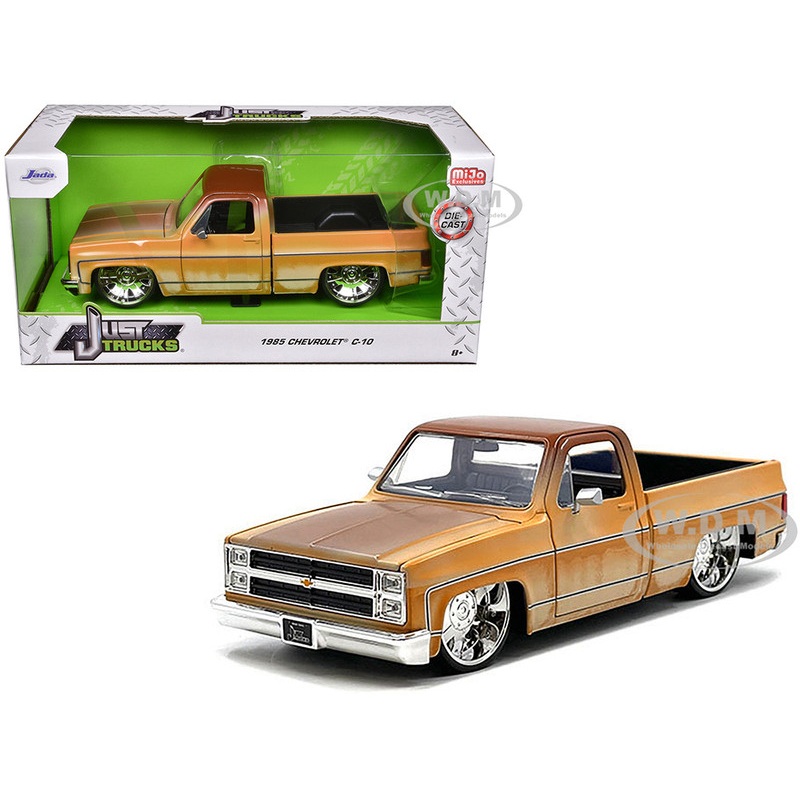 1985 Chevrolet C-10 Pickup Truck Yellow with Brown Top (Rusted) and JD3 Wheels Just Trucks Series 1/24 Diecast Model Car by Jada