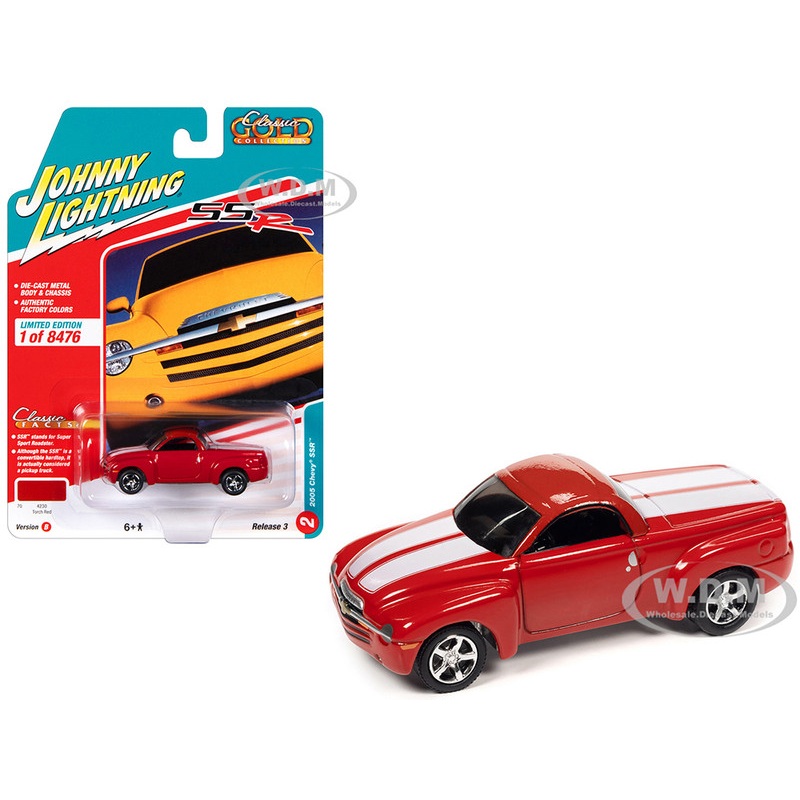 2005 Chevrolet SSR Pickup Truck Torch Red with White Stripes Classic Gold Collection Series Limited Edition to 8476 pieces Worldwide 1/64 Diecast Model Car by Johnny Lightning