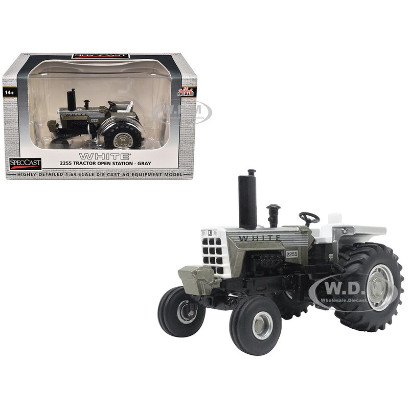 White 2255 Open Station Tractor Brushed Metal with White Stripes 1/64 Diecast Model by SpecCast