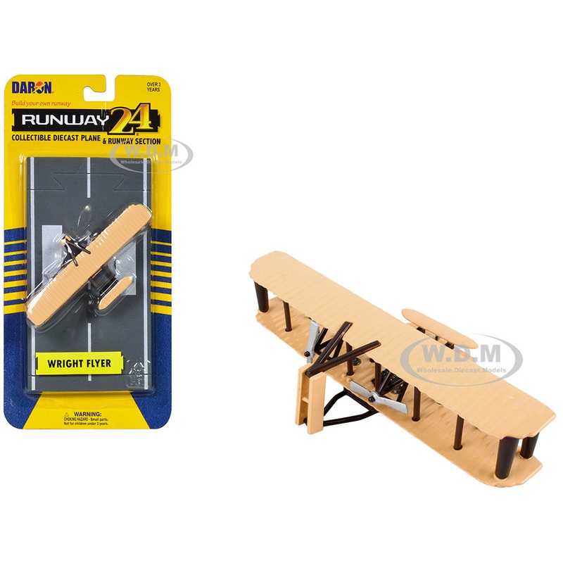 Wright Flyer Biplane Aircraft Beige with Runway Section Diecast Model Airplane by Runway24