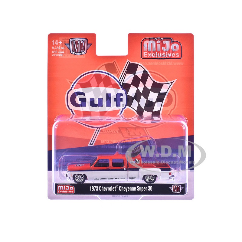 1973 Chevrolet Cheyenne Super 30 Pickup Truck Gulf Oil Orange and White with Blue Stripes Limited Edition to 9350 pieces Worldwide 1/64 Diecast Model Car by M2 Machines