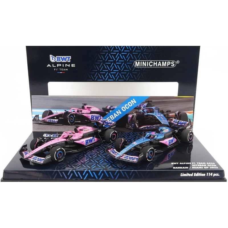 ALPINE – SET 2X F1  A523 TEAM BWT ALPINE N 31 8th MIAMI GP 2023 + N 31 BAHRAIN GP 2023 ESTEBAN OCON – BLUE BLACK PINK