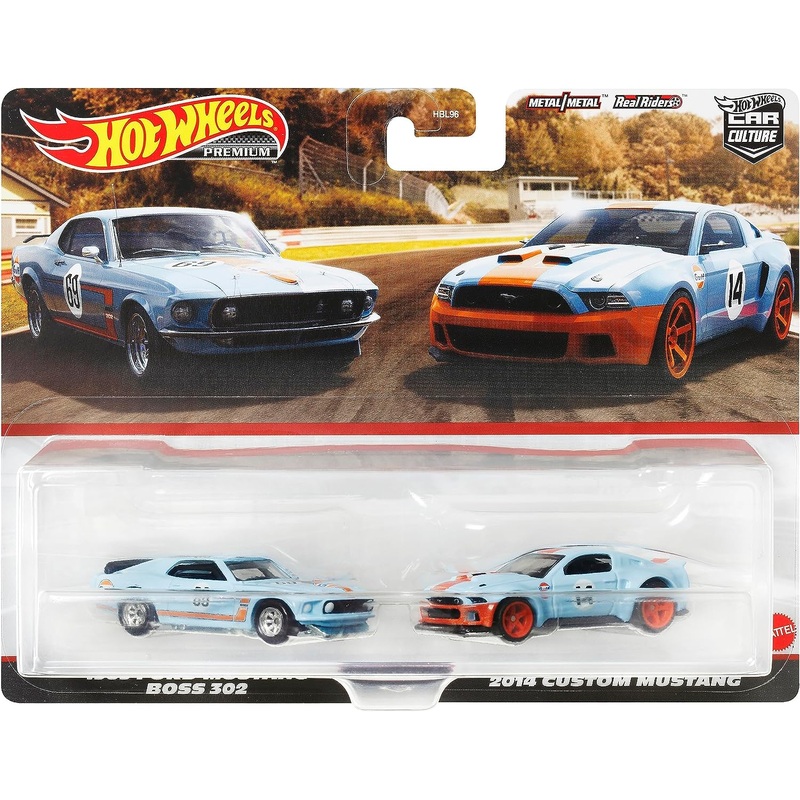 Hot Wheels HKF58 Premium 2-Pack 1969 Ford Mustang BOSS 302 / 2014 Custom Mustang