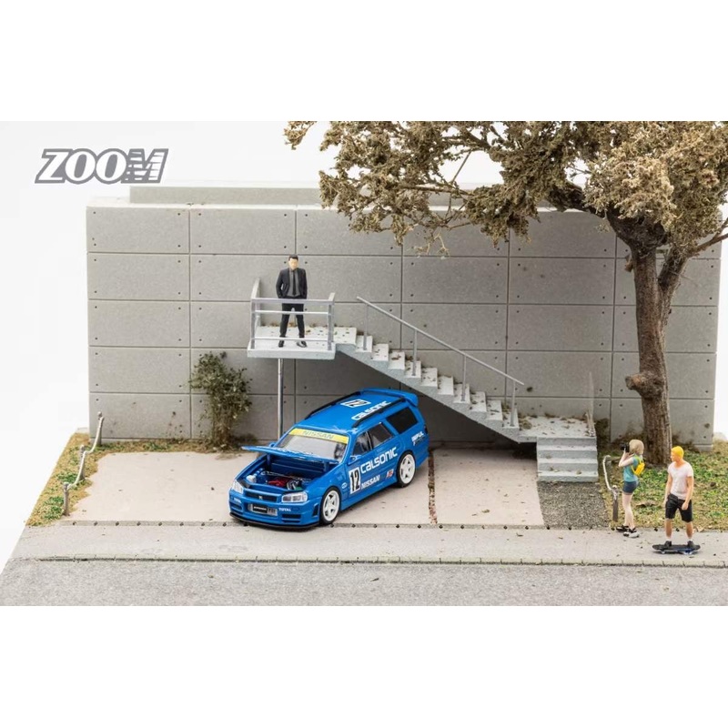 Zoom 1/64 Nissan Stagea Skyline GT-R R34 WC34 260RS Wagon Open Engine Bonnet- Calsonic Edition