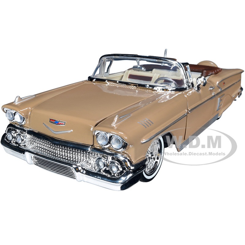 1958 Chevrolet Impala Convertible Lowrider Light Brown with Cream Interior Get Low Series 1/24 Diecast Model Car by Motormax