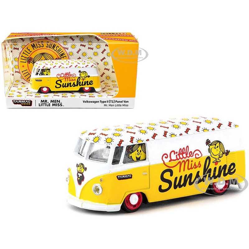 Volkswagen Type II (T1) Panel Van Little Miss Sunshine Yellow and White Mr. Men & Little Miss Collab64 Series 1/64 Diecast Model Car by Schuco & Tarmac Works