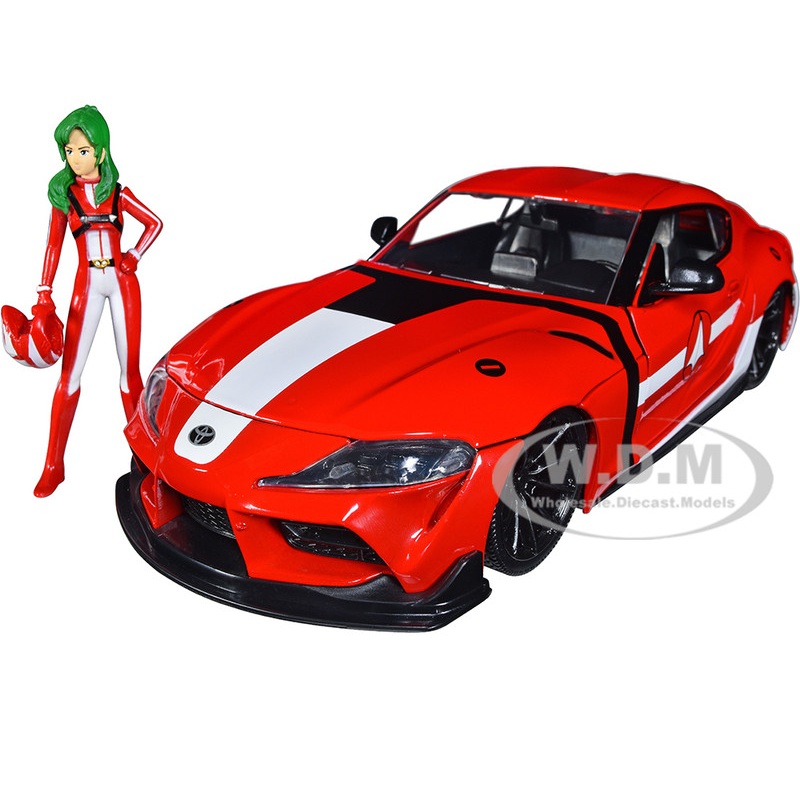 2020 Toyota Supra Red with Graphics and Miriya Sterling Diecast Figurine Robotech Hollywood Rides Series 1/24 Diecast Model Car by Jada