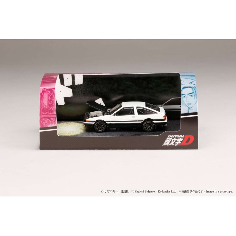 Hobby Japan 1:64 Toyota Sprinter Trueno GT Apex AE86 Pop Up Lights Initial D Edition Official Licensed Openable Black Carbon Engine Hood