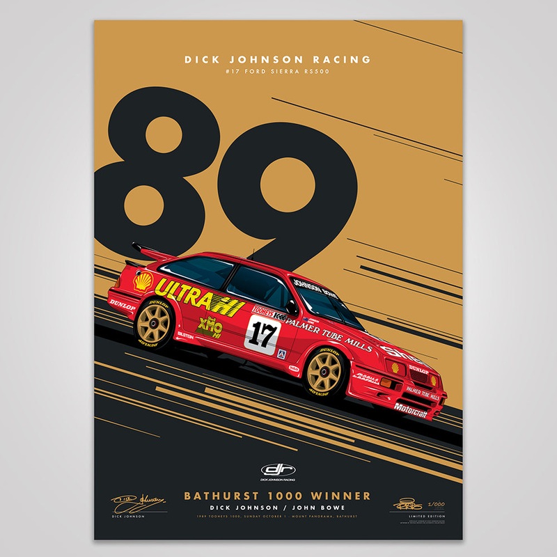 Dick Johnson Racing Ford Sierra RS500 1989 Bathurst 1000 Winner – Metallic Gold Limited Edition Signed Print
