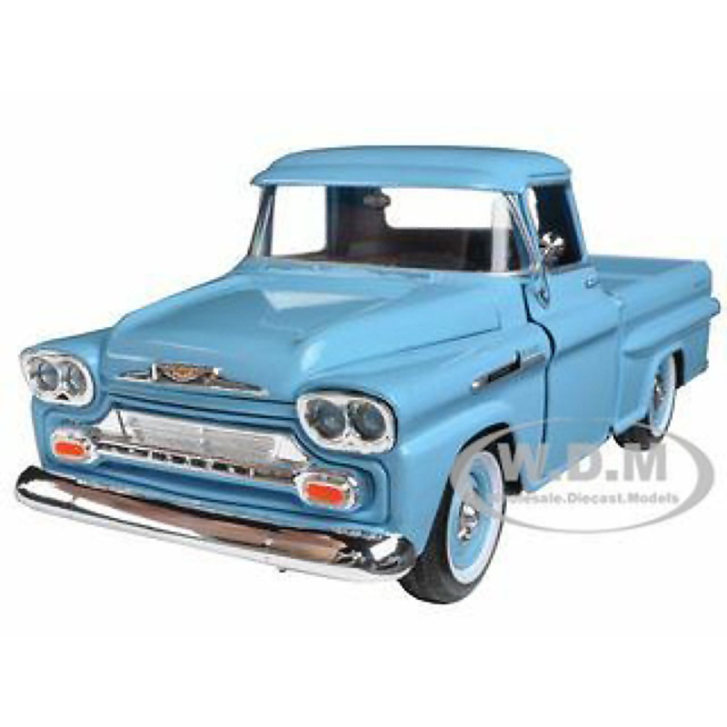 1958 Chevrolet Apache Fleetside Pickup Truck Light Blue 1/24 Diecast Model Car by Motormax