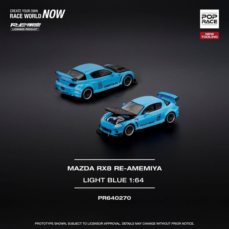 * PRE ORDER * POP RACE 1/64 MAZDA RX-8 RE-AMEMIYA – LIGHT BLUE (NEW TOOLING)  PR640270