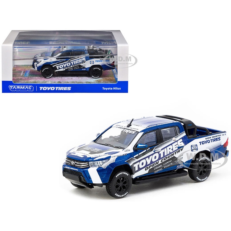 Toyota Hilux Pickup Truck RHD (Right Hand Drive) Toyo Tires White and Blue with Graphics Hobby64 Series 1/64 Diecast Model Car by Tarmac Works