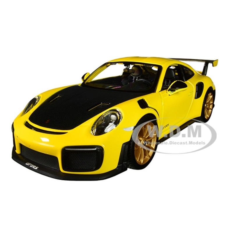 Porsche 911 GT2 RS Yellow with Carbon Hood and Gold Wheels Special Edition 1/24 Diecast Model Car by Maisto