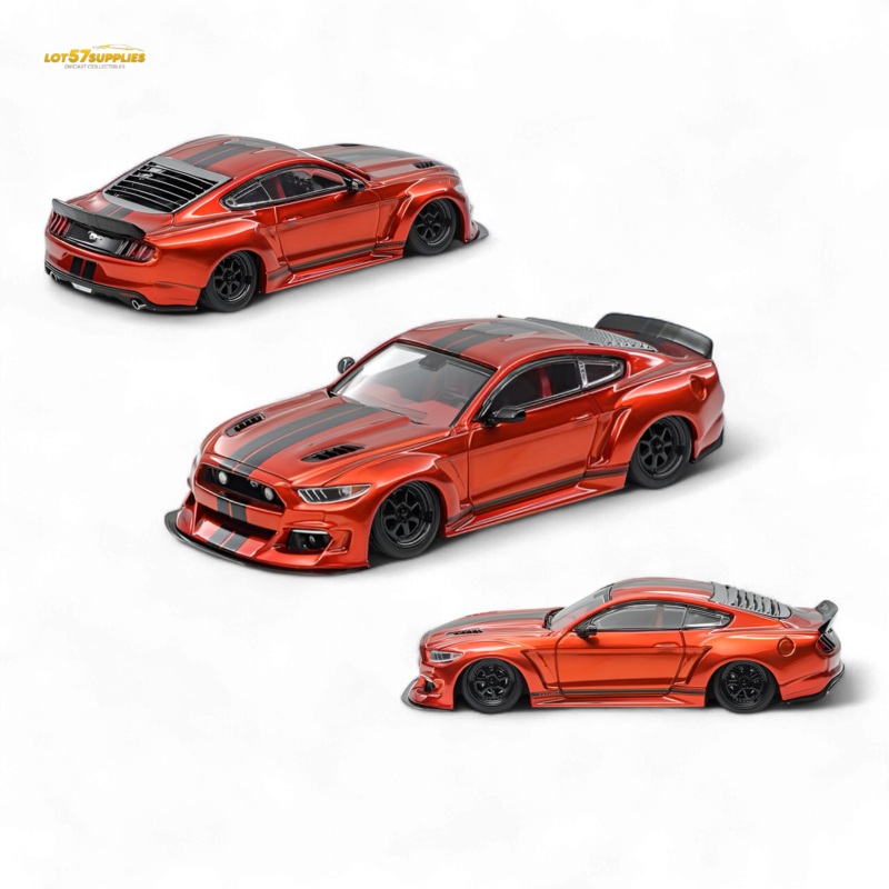 (Pre-Order) Liberty 64 Mustang Lowered Widebody Kit – Metallic Orange + Black Stripes 1:64