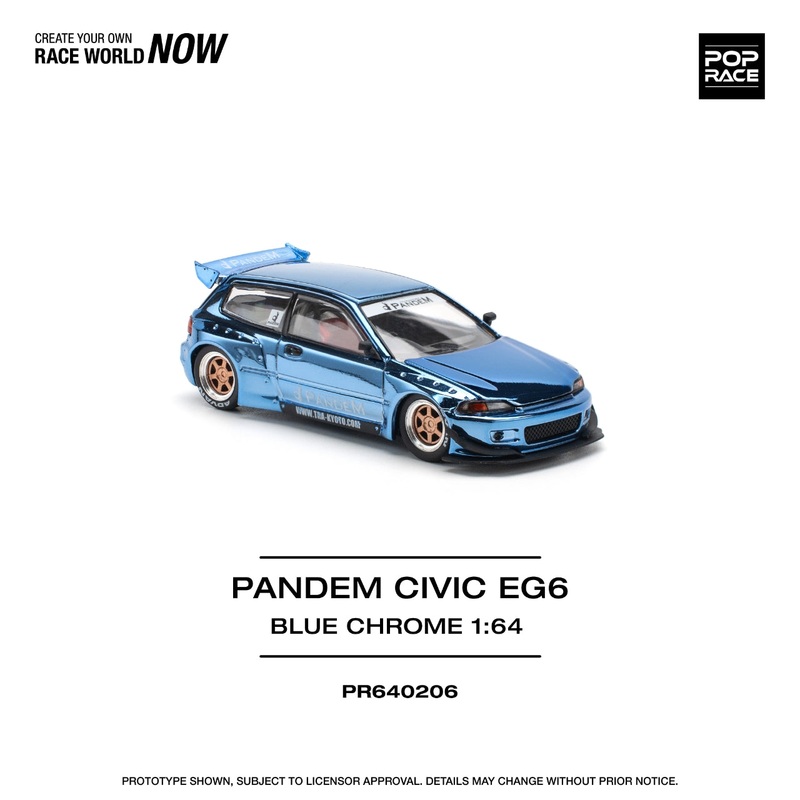 * PRE ORDER * POP RACE 1/64  PANDEM CIVIC EG6 – BLUE CHROME  PR640206