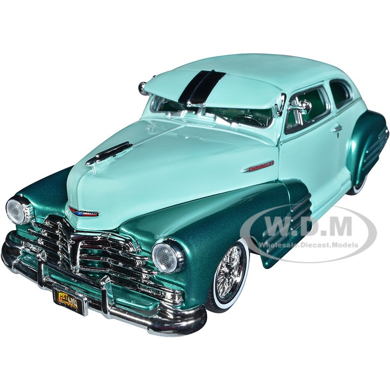1948 Chevrolet Aerosedan Fleetside Lowrider Pastel Green and Green Metallic Two-Tone Get Low Series 1/24 Diecast Model Car by Motormax