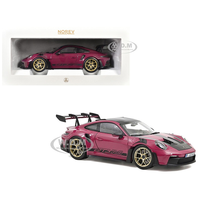 2022 Porsche 911 GT3 RS Weissach Pack Ruby Star Red with Carbon Top and Hood Stripes 1/18 Diecast Model Car by Norev