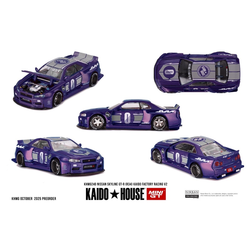 * PRE ORDER * [ Kaido House x MINI GT ] 1/64 Nissan Skyline GT-R (R34) KAIDO RACING FACTORY V2 KHMG240