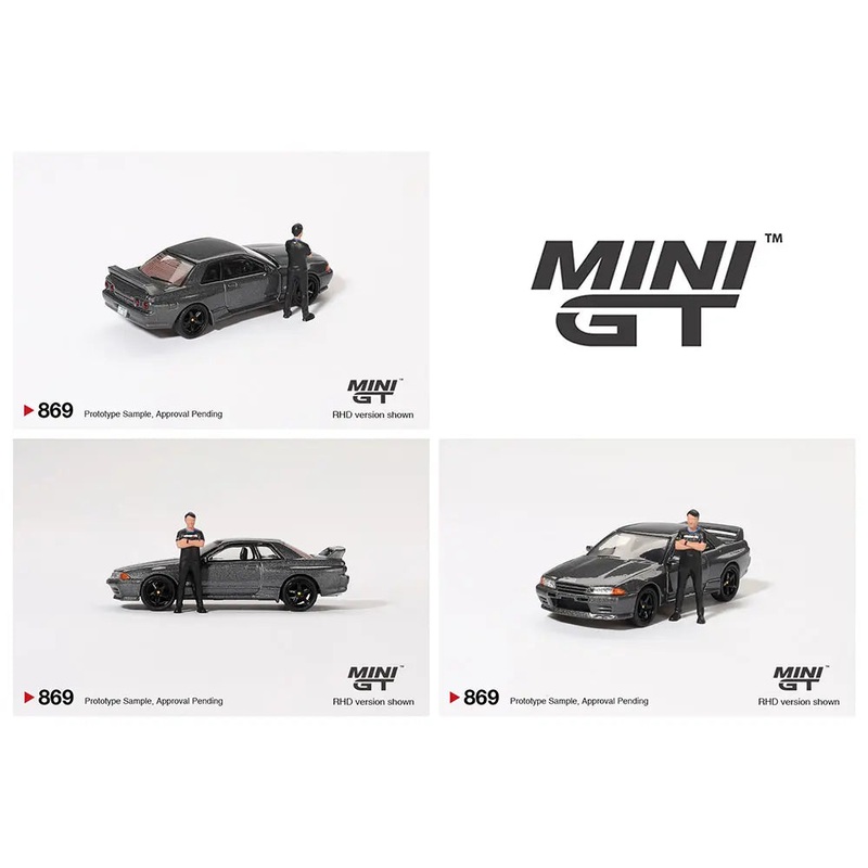 *PREORDER* MINI GT 1:64 Nissan Skyline GT-R (R32) Nismo Gunmetal with Matsuda Figure  Tsugio Matsuda Collection