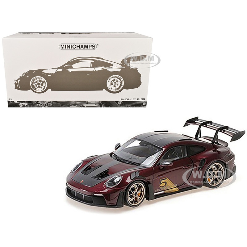 2024 Porsche 911 GT3 RS #5 Purple with Carbon Top and Hood Stripes Limited Edition to 400 pieces Worldwide 1/18 Diecast Model Car by Minichamps