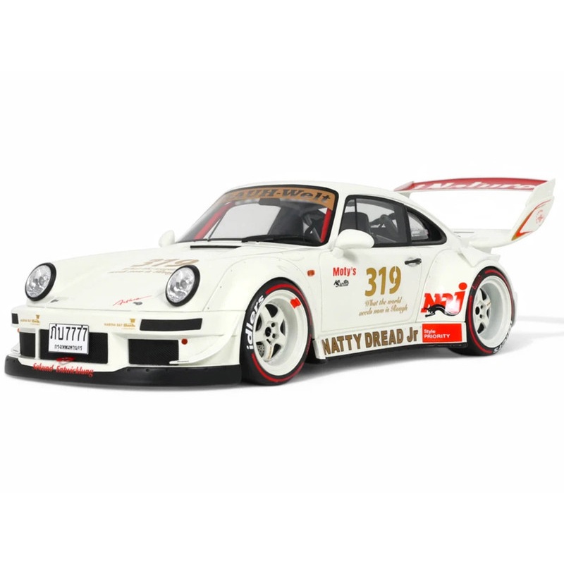 2024 Porsche RWB 964 Natty Dread Junior White with Graphics 1/18 Model Car by GT Spirit