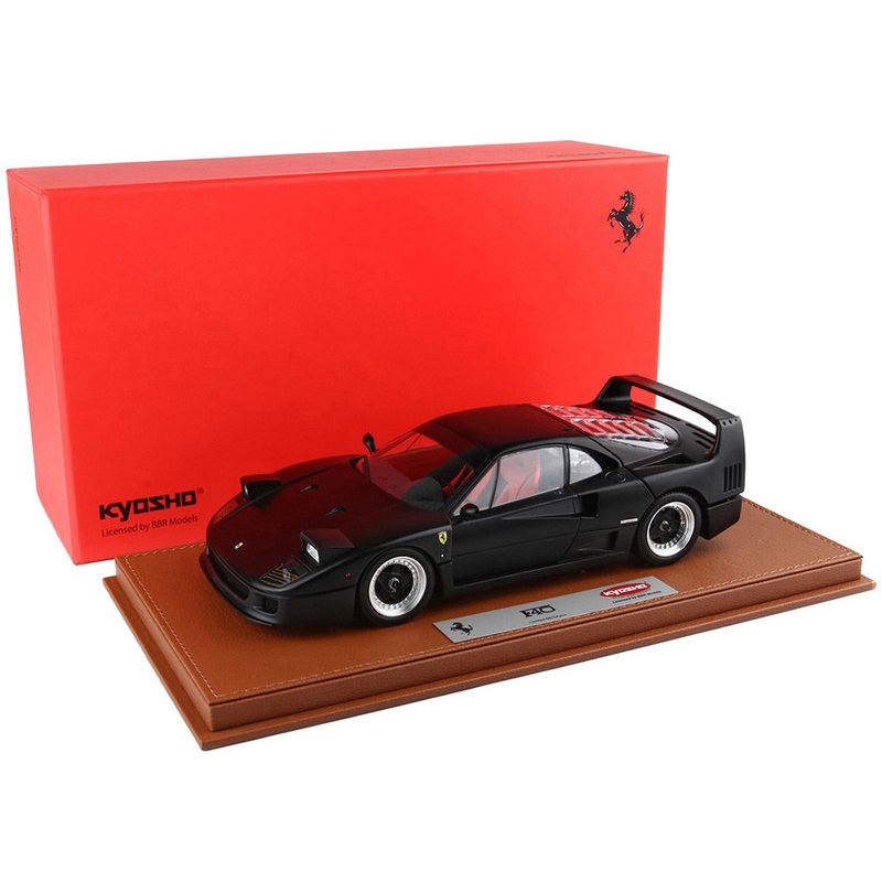Ferrari F40 Matt Black with Snow Tires and Red Seats with DISPLAY CASE Limited Edition to 54 pieces Worldwide 1/18 Diecast Model Car by BBR and Kyosho