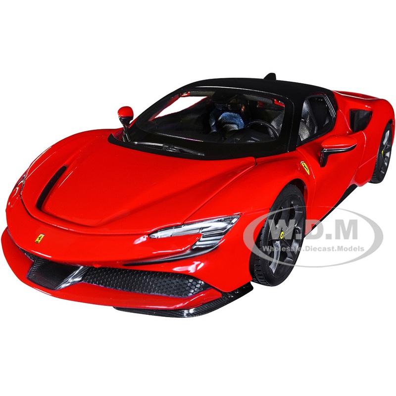 Ferrari SF90 Stradale Red with Black Top Race + Play Series 1/18 Diecast Model Car by Bburago