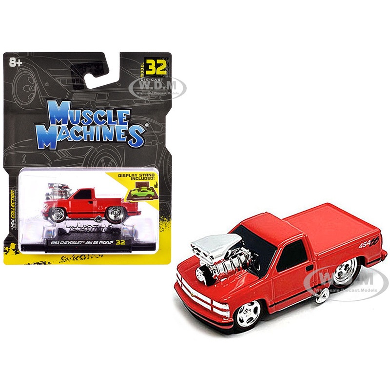 1993 Chevrolet 454 SS Pickup Truck Red 1/64 Diecast Model Car by Muscle Machines