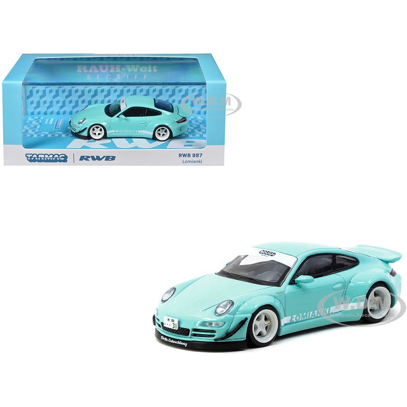 RWB 997 Lomianki Light Blue with White Stripes Hobby64 Series 1/64 Diecast Model Car by Tarmac Works