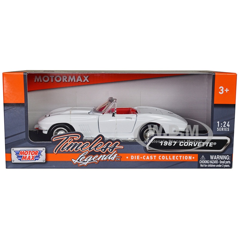 1967 Chevrolet Corvette C2 Convertible White with Red Interior Timeless Legends Series 1/24 Diecast Model Car by Motormax