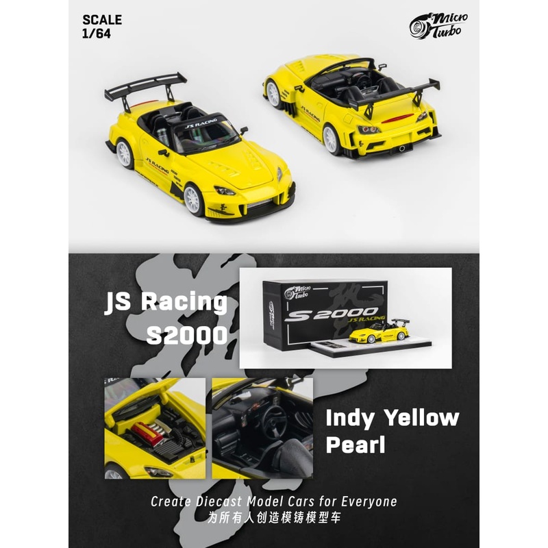 MicroTurbo MT 1/64 Diecast Model S2000 AP1, J’s Racing Modified Metallic Yellow