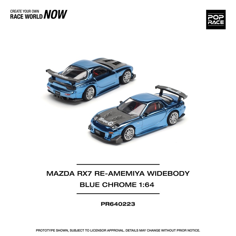 * PRE ORDER * POPRACE 1/64 MAZDA RX7 RE-AMEMIYA WIDEBODY – BLUE CHROME PR640223