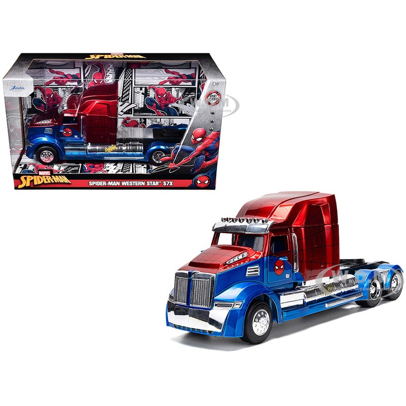 Western Star 57X Truck Tractor Spider-Man Blue and Red Metallic Hollywood Rides Series 1/24 Diecast Model by Jada