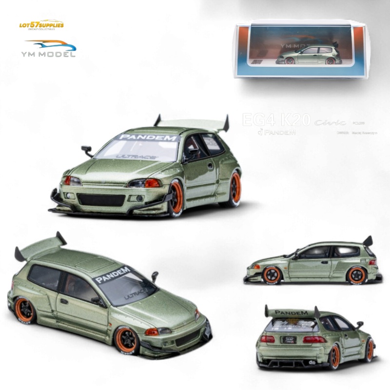 YM Model Honda Civic Pandem EG4 K20 Modified Bronze Green 1:64 Limited to 399 PCS