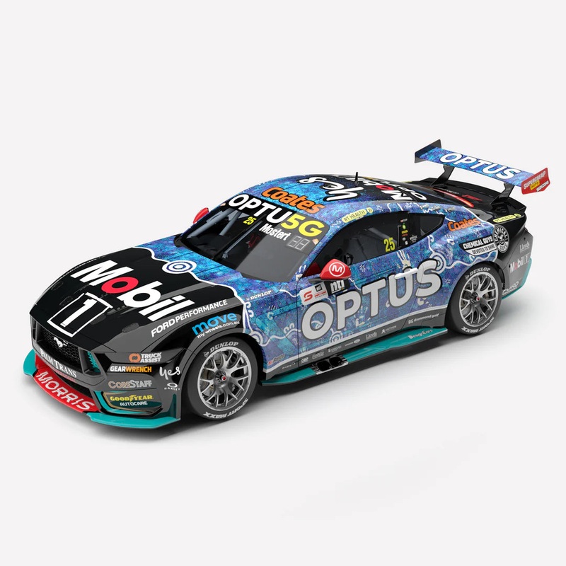 PRE-ORDER* Chaz Mostert – Mobil 1 Optus Racing #25 Ford Mustang GT – 2024 Townsville 500 Indigenous Livery – 1:18 Scale Diecast Model – Authentic Collectables