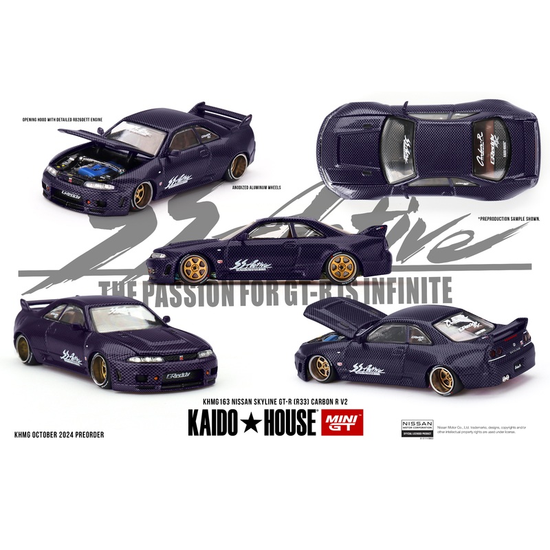 * PRE ORDER * [ KAIDO HOUSE X MINI GT ] Nissan Skyline GT-R (R33) Active Carbon R V2 KHMG163