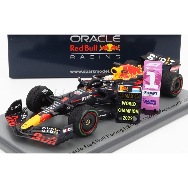 RED BULL | F1  RB18 TEAM ORACLE RED BULL RACING N 1 WINNER JAPAN GP WITH PIT BOARD WORLD CHAMPION 2022 MAX VERSTAPPEN | MATT BLUE YELLOW