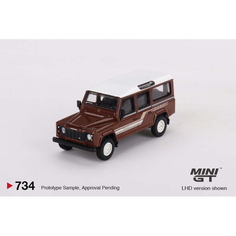 MINI GT #734 1/64 Land Rover Defender 110 1985 County Station Wagon Russet Brown ( RHD )