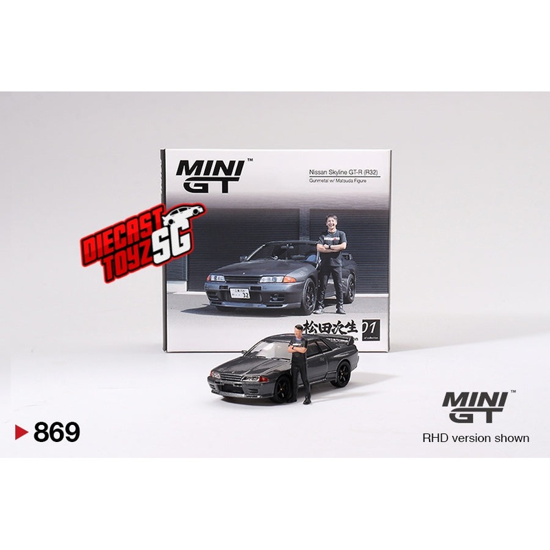MINI GT #869 1/64 Nissan Skyline GT-R (R32) Gunmetal W/ Matsuda Figure Tsugio Matsuda Collection