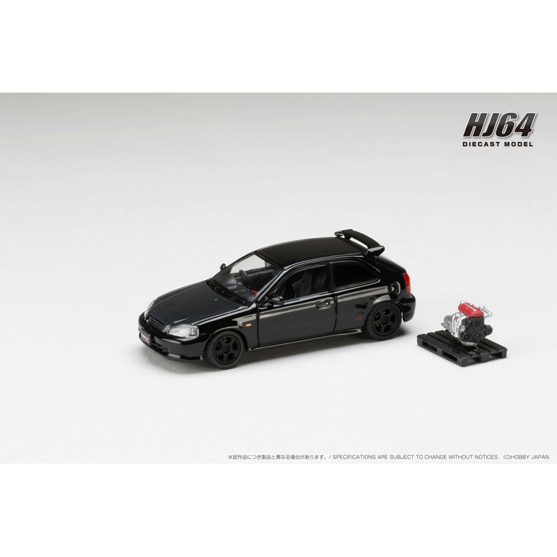 Hobby Japan 1/64 Honda CIVIC TYPE R (E-EK9) 1997 Customized Ver. with Engine Display Model Black Pearl Honda Official Licensed