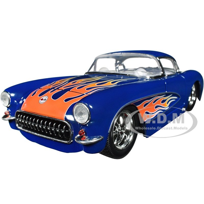 1957 Chevrolet Corvette Dark Blue with Flame Graphics and White Interior Bigtime Muscle Series 1/24 Diecast Model Car by Jada