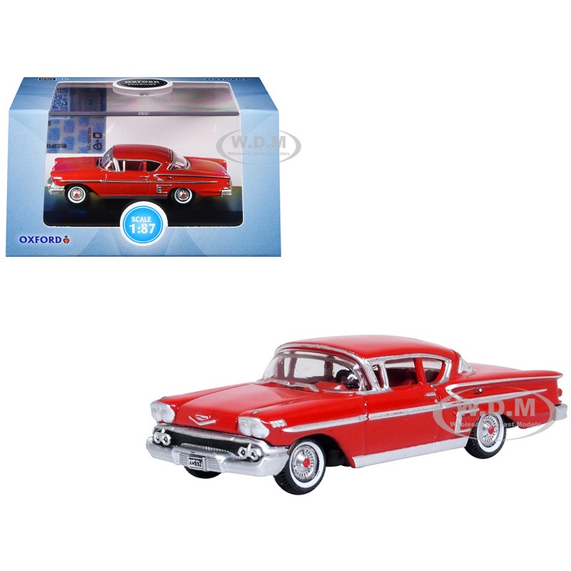 1958 Chevrolet Impala Sports Coupe Rio Red 1/87 (HO) Scale Diecast Model Car by Oxford Diecast