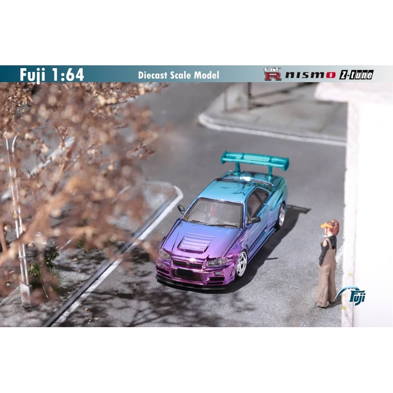 Fuji 1/64 Nissan Skyline GT-R R34 Nismo Z-Tune High Wing version Chrome Purple-Blue