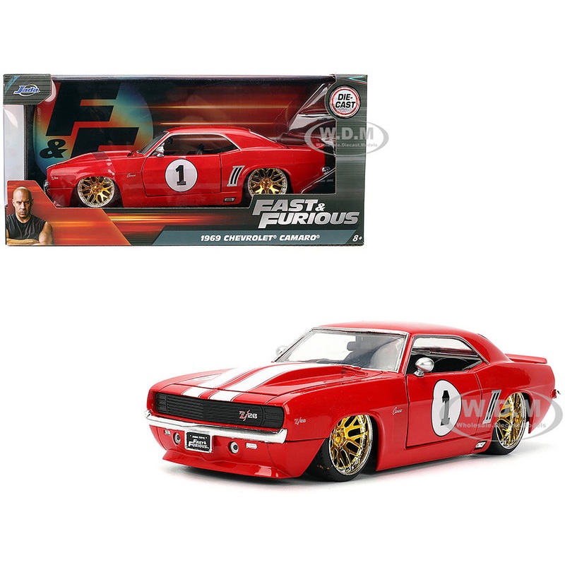 1969 Chevrolet Camaro #1 Red with White Stripes Fast & Furious Series 1/24 Diecast Model Car by Jada
