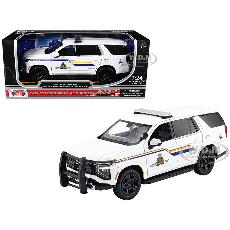 2025 Chevrolet Tahoe PPV with Light Bar RCMP Royal Canadian Mounted Police White Law Enforcement and Public Service Series 1/24 Diecast Model Car by Motormax