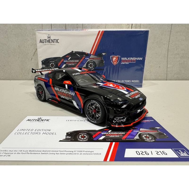 Walkinshaw Andretti United Ford Mustang GT S550 Prototype Gen3 Supercar – 2022 Ford Performance Switch Livery – 1:18 Scale Model – AUTHENTIC COLLECTABLES